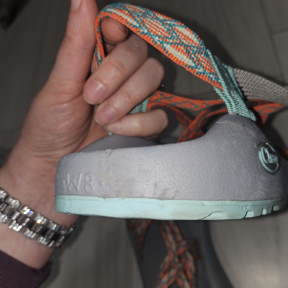 🧡Chaco Womens Size 8 Strappy Orange Gray & Teal GUC🧡 - Picture 7 of 9